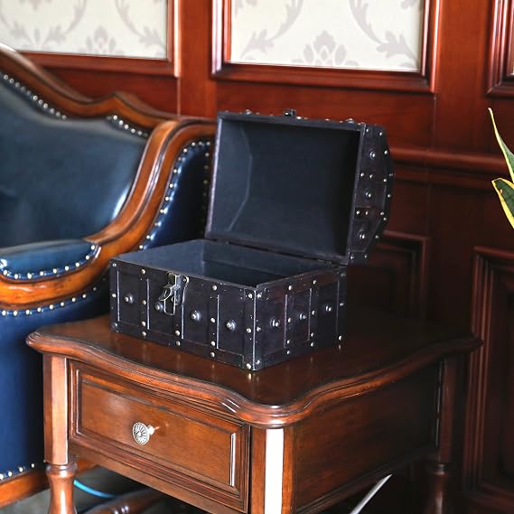 Black Vintage Caribbean Pirate Chest with Decorative Nailed Design