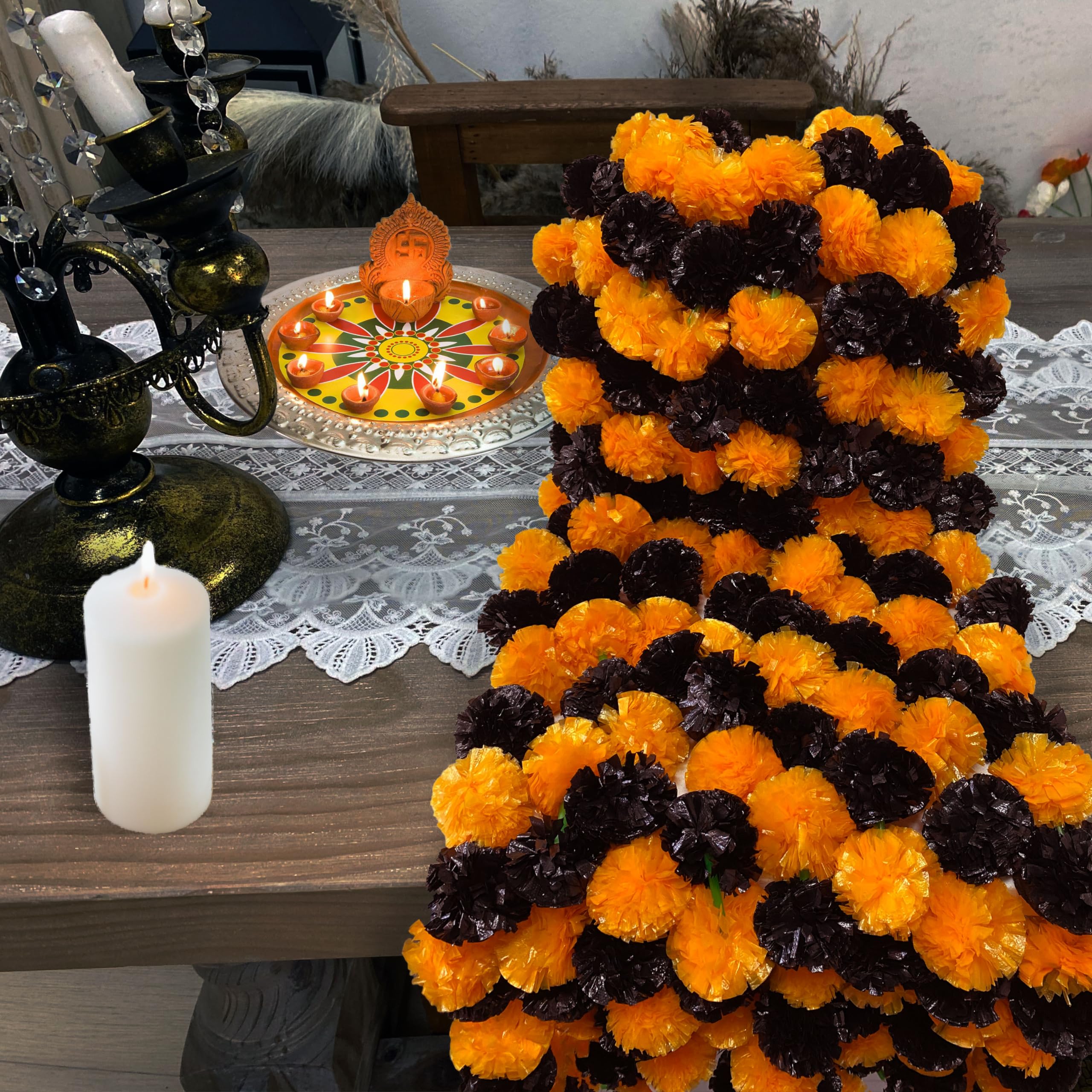 Set of 6, 5-* Marigold Garlands for Indian Or American Wedding Celebrations  * Mantle Decor, Artificial Garlands for Weddings, Diwali Fes, image size:2560x2560