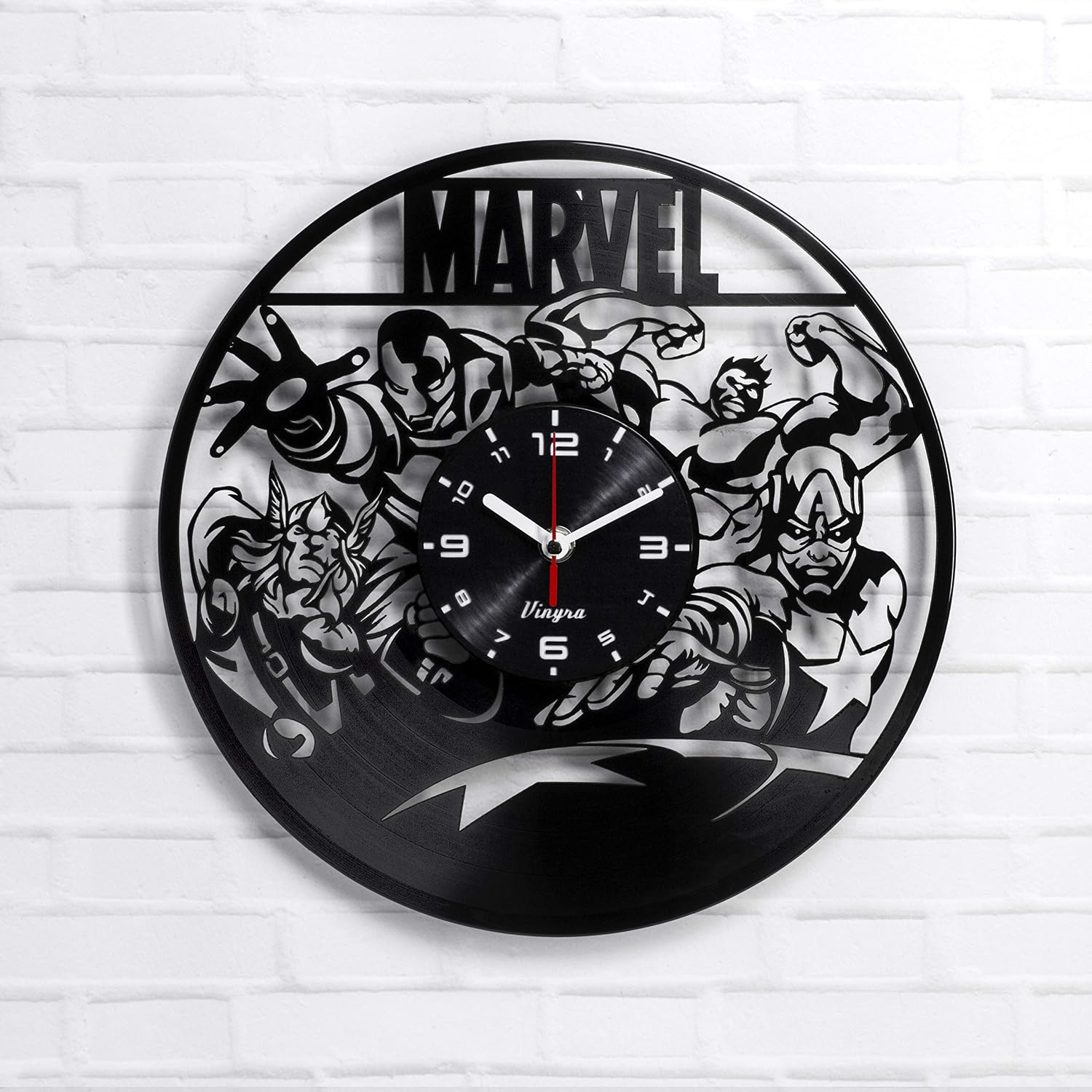 Buy Vinyra Vinyl Wall Clock Compatible With Marvel Avengers Iron Man Captain America Thor Hulk Themed Home Gift Set Idea For Adults