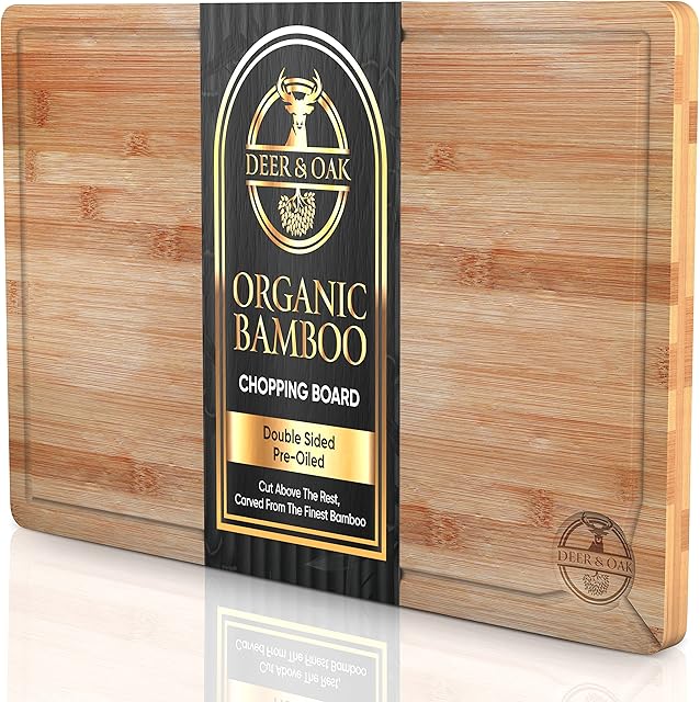 Deer & Oak Large Premium Wooden Chopping Board - Wooden Chopping Boards - 45 x 30 x 2 cm Bamboo Chopping Board and Cutting Board For Carving Meat or Vegetables - Pre Oiled, Treated, Premium Wood