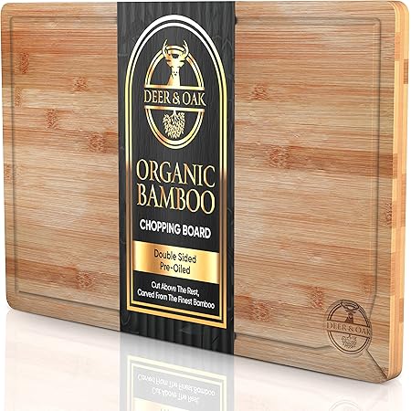 Deer & Oak - Premium Wooden Chopping Board - 1x Large 45 x 30 x 2cm Bamboo Cutting Board For Carving Meat or Vegetables - Chopping Boards for Kitchens - Pre Oiled, Treated, Attractive Wood