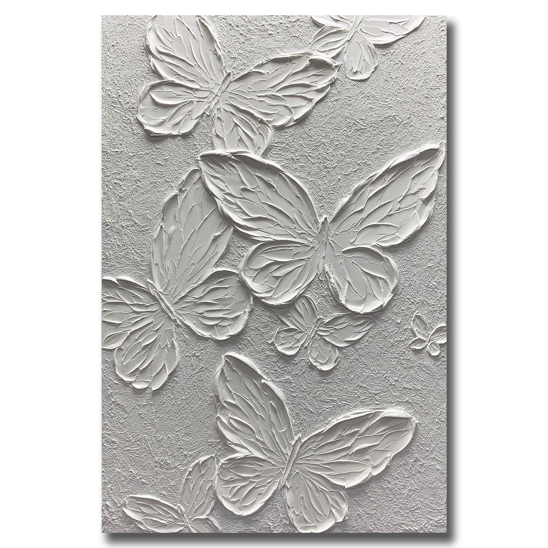 Boiee Art,30x45Inch Handmade Textured Acrylic Canvas Wall Art Creamy White Butterfly Paintings Abstract Decorative Artwork Stretched and Framed Ready