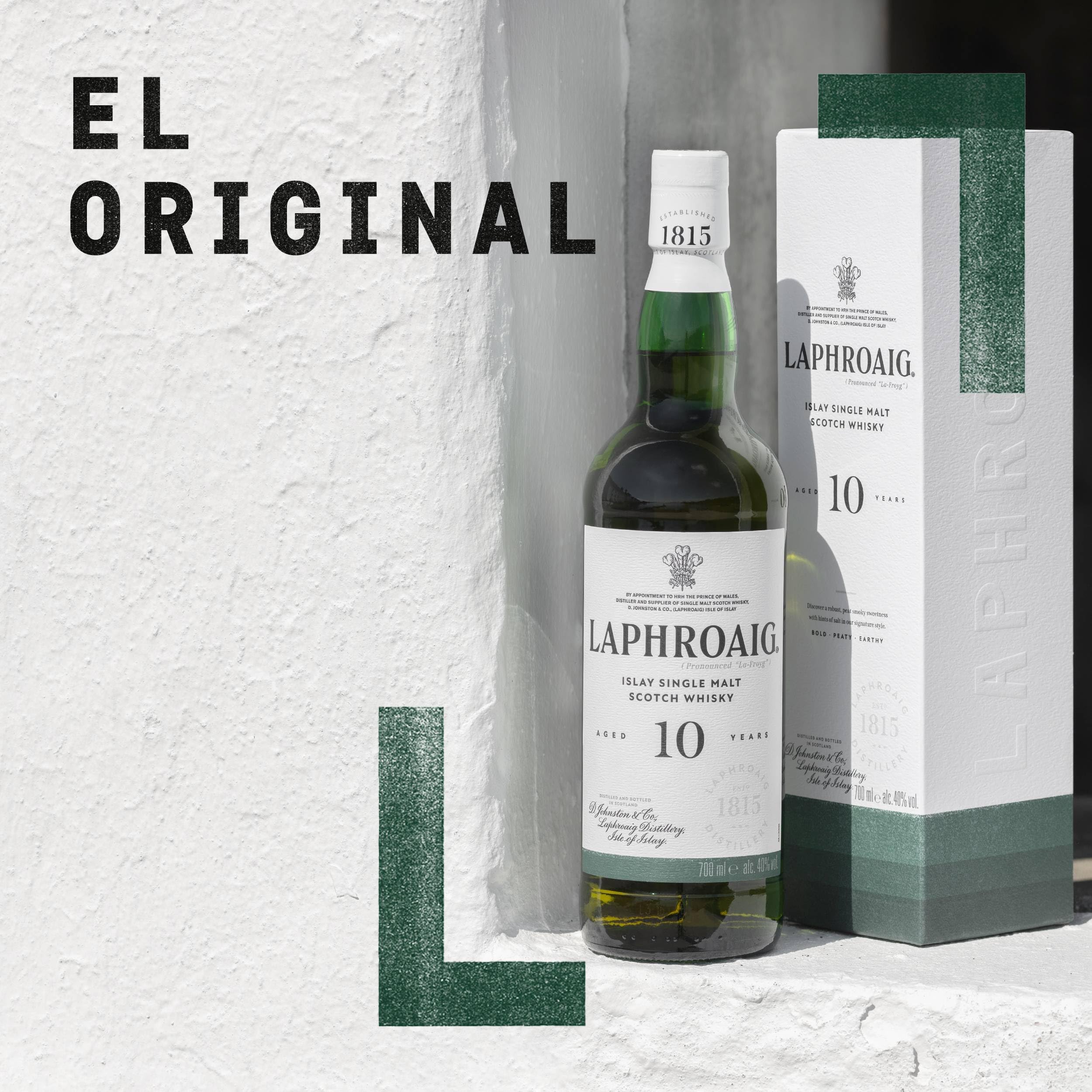Laphroaig 10 Años Single Malt Escoces Peated Whisky Escoces, 40% - 700 ml