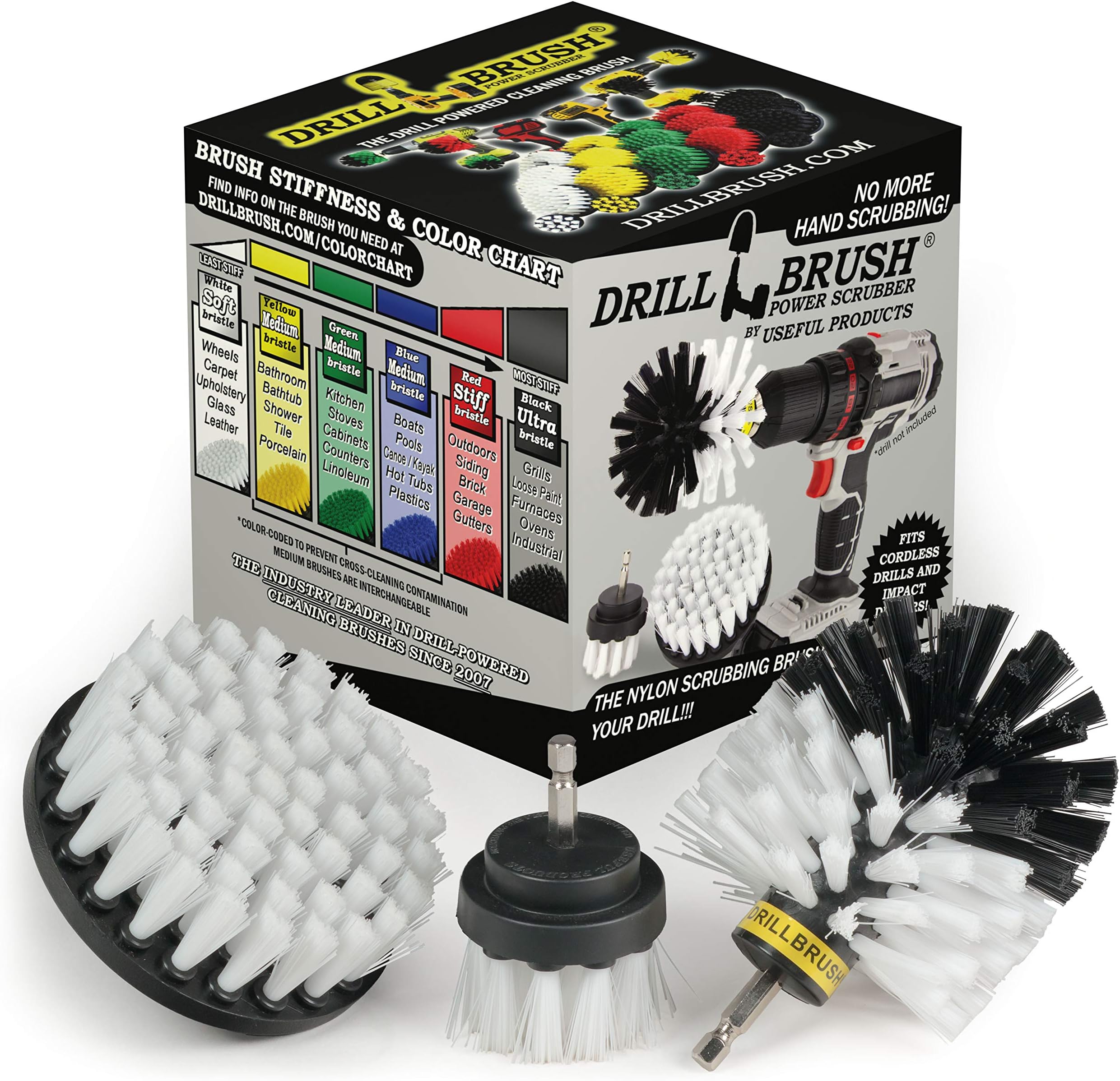 Drillbrush 3 Piece Drill Brush Cleaning Tool Attachment Kit for