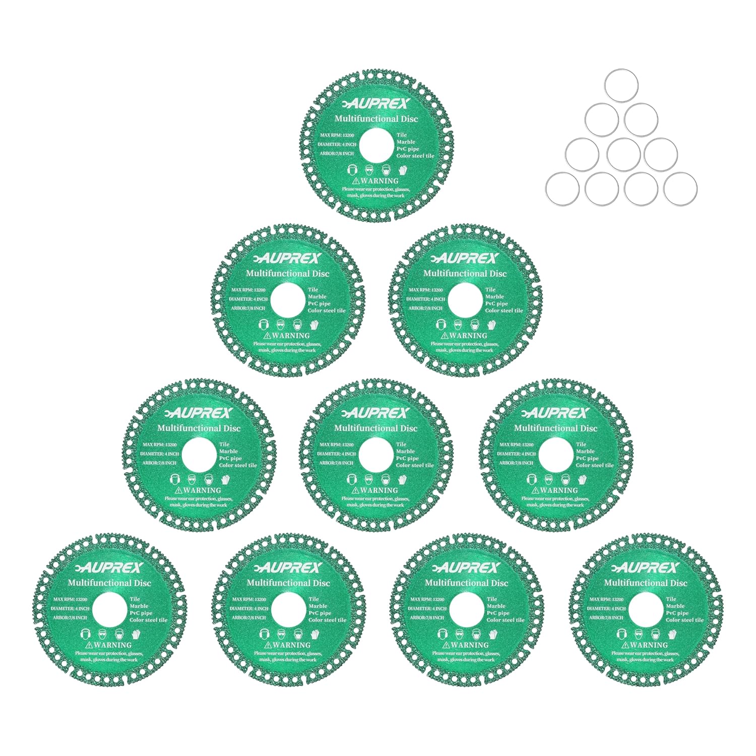AUPREX 10 Pack 4 Inch Indestructible Disc for Grinder, Cutting Disc Compatible with 7/8" Angle Grinder, Multifunctional Cutting Saw Blade for Smooth Cutting, Chamfering, Grinding All Materials-Green