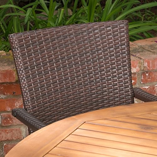 Miniatura 6 de Christopher Knight Home Stamford - Juego de comedor de mimbre para exteriores con mesa circular de madera de acacia y cojines resistentes al agua,