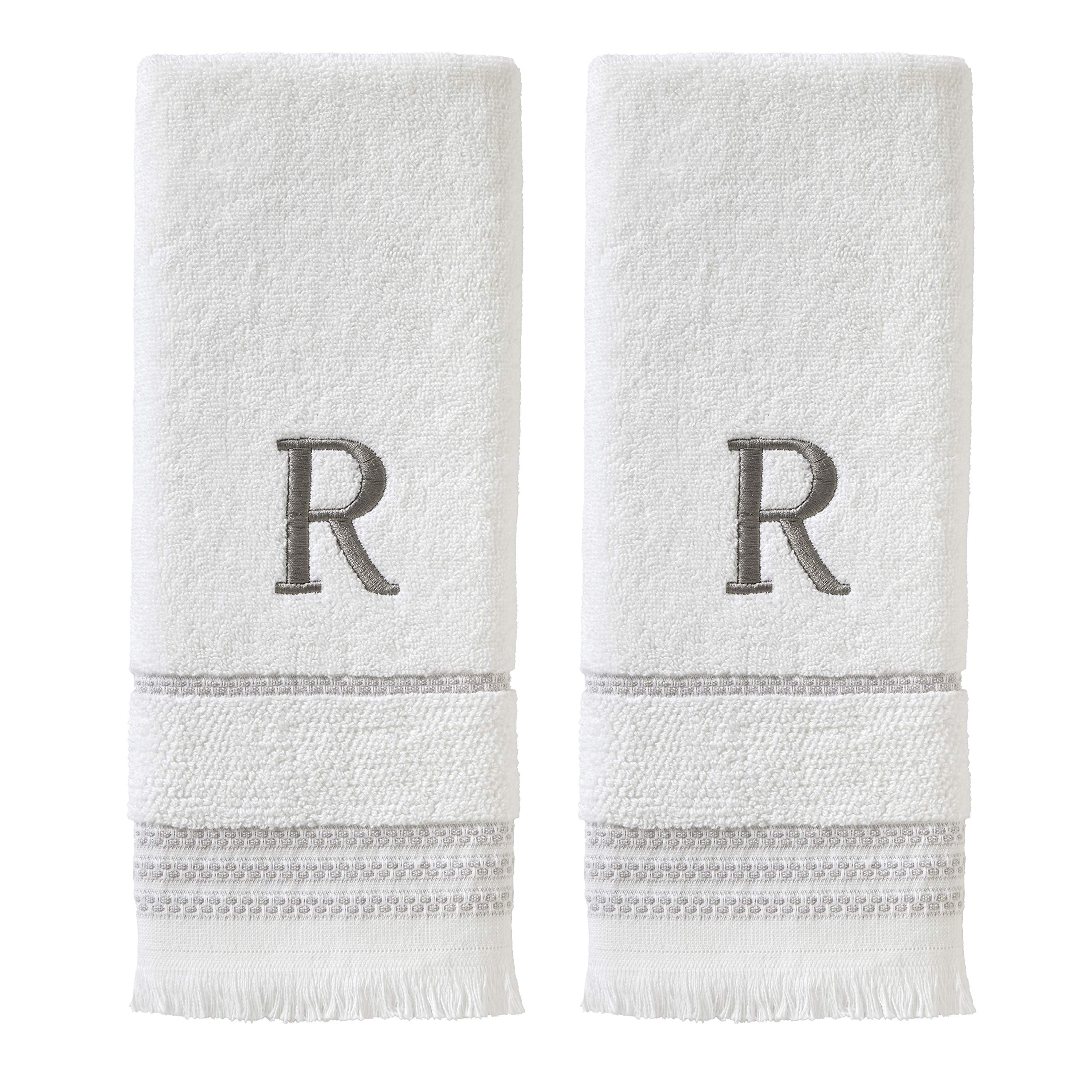 SKL HOME by Saturday Knight Ltd. Casual Monogram Hand Towel Set, R, 16x26, White 2 Pack