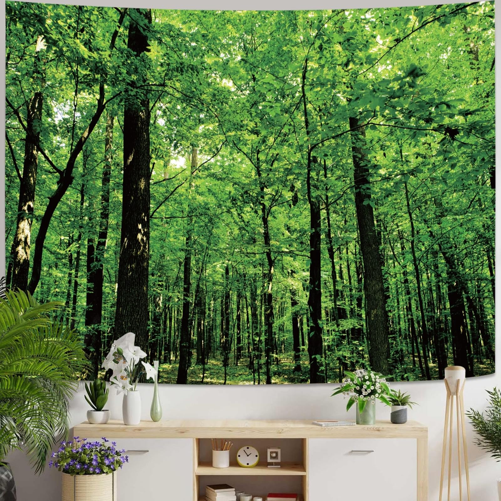 Skcess Wall Hanging Forest Tapestry Nature Tapestry Landscape Wall Cloth Tree Tapestry Jungle Wall Decoration for Bedroom Living Room 150 x 130 cm - Image 2