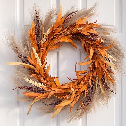 Perfnique Fall Wreath for Front Door, 18'' Autumn Wreath for