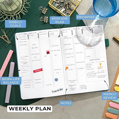 Miniatura 8 de Agenda Clever Fox semanal y mensual con divisiones de tiempo, libro de citas y organizador diario, aumenta la productividad, sin fechas, tamaño A5