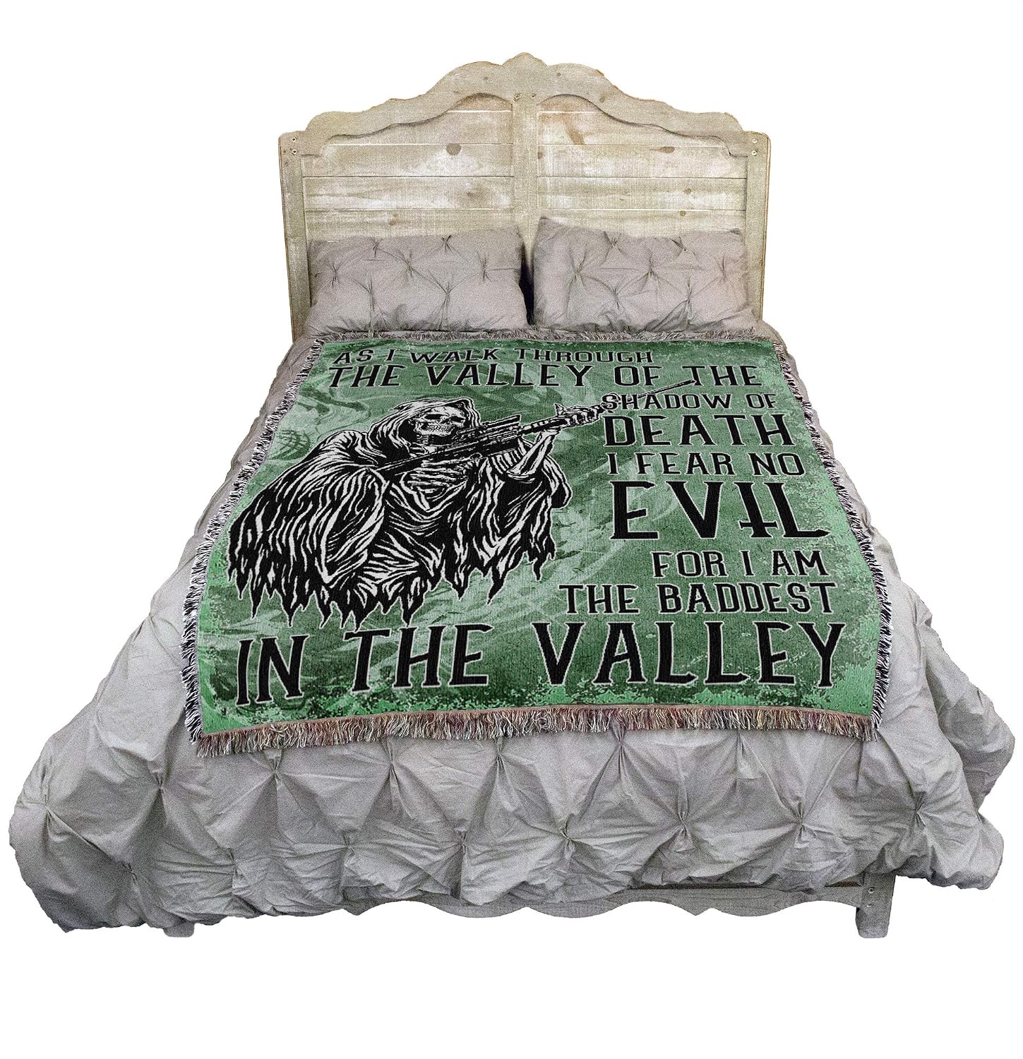Pure Country Weavers Fear No Evil Blanket Green - Gift Military Tapestry Throw Woven from Cotton - Made in the USA (72x54)