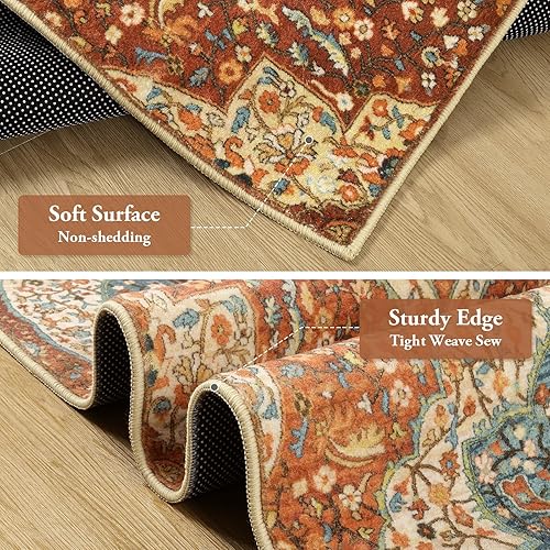 Miniatura 6 de Sivilife Alfombra de pasillo lavable con diseño floral oriental de 2 x 6 pies, tapete de cocina extra largo antideslizante, bohemio, tribal, suave,