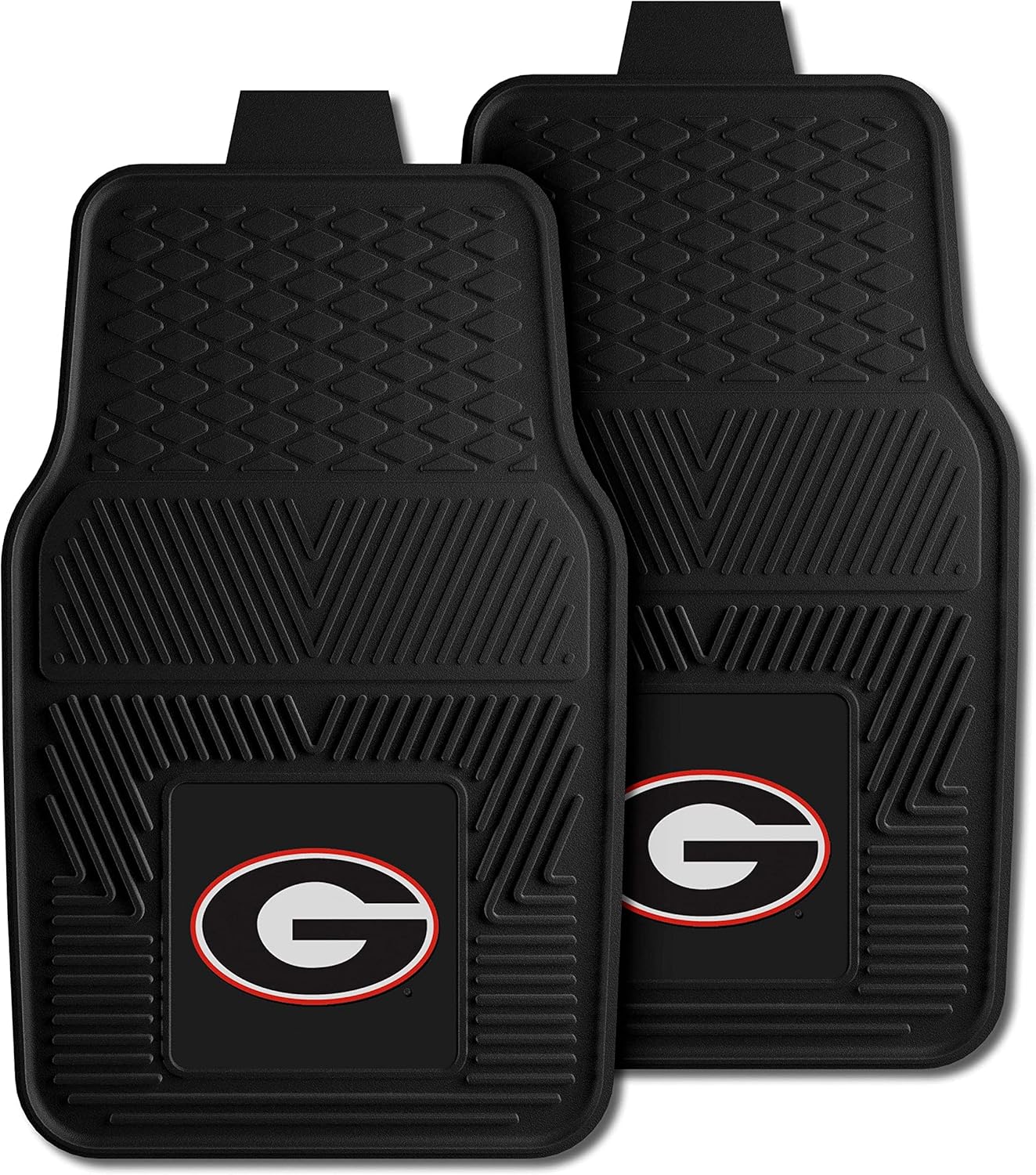 Fanmats University of Georgia Bulldogs Set of 4 Car Mats for Cars, SUV, Pickups - All Weather Protection, Deep Reservoir Design, Universal Fit - 3D NCAA G Logo - 29”x17” Front - 14” x 17” Rear Mat