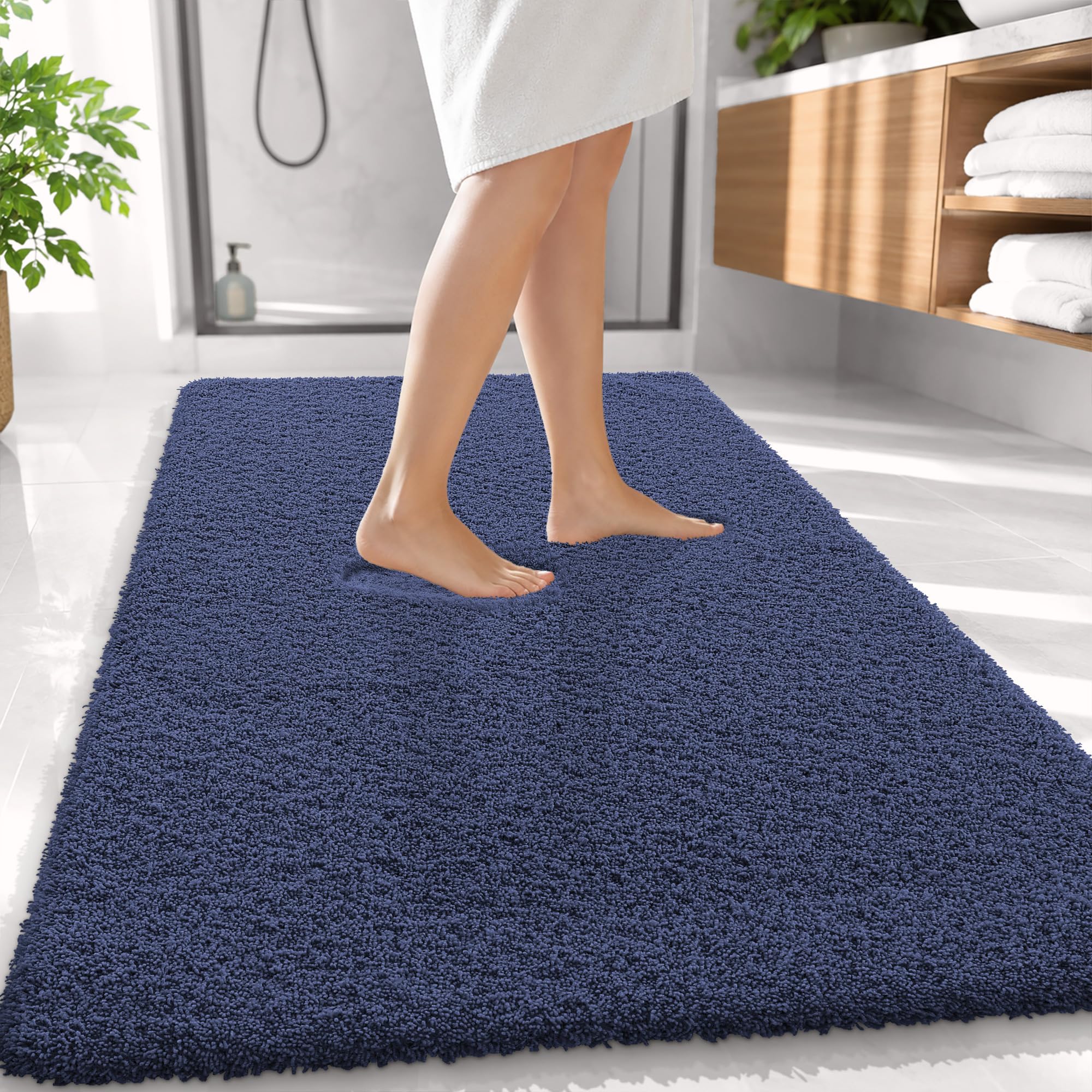 OLANLY Microfiber Large Bathroom Rugs 59x35, Soft Absorbent Bath Mat, Navy