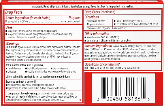 Sudafed PE Congestion and Sinus Pressure Relief Tablets, Non-Drowsy Maximum Strength Nasal Decongestant with Phenylephrine HCI, 36 ct (Pack of 2)
