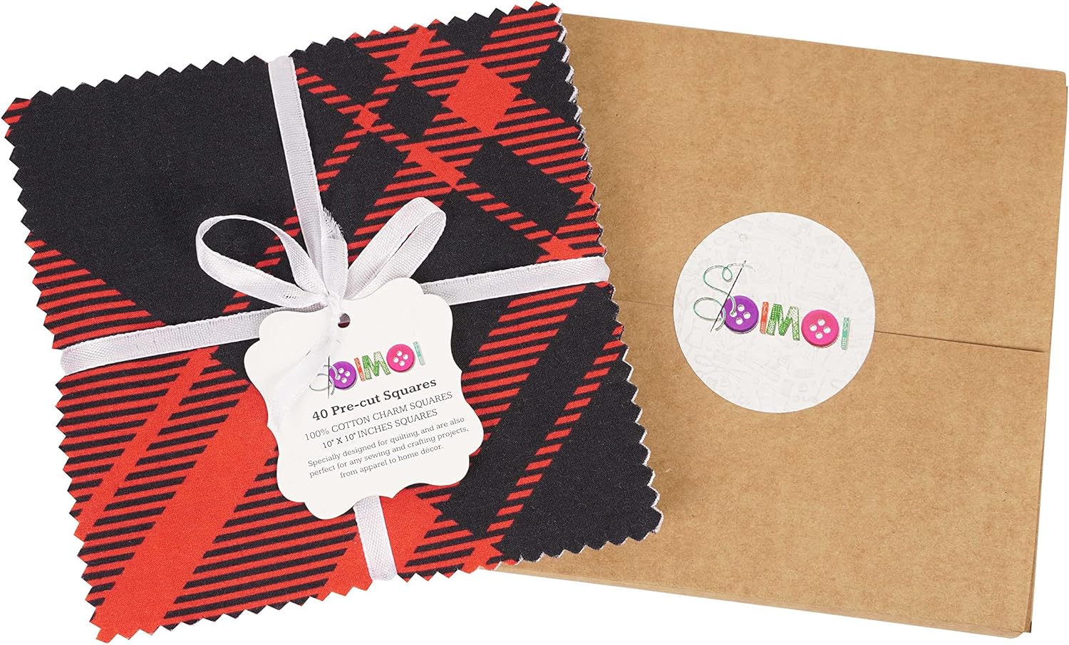 Soimoi Precut 10-inch Tartan Prints Cotton Fabric Bundle Quilting Squares Charm Pack DIY Patchwork Sewing Craft- Magenta & Black