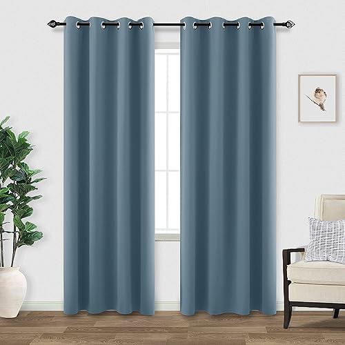 Cortinas color azul polvoriento de 84 pulgadas de largo para sala de estar, juego de 2 paneles de cortinas con ojales, aislamiento térmico, Cortinas color azul polvoriento de 84 pulgadas de largo para sala de estar, juego de 2 paneles de cortinas con ojales, aislamiento térmico,