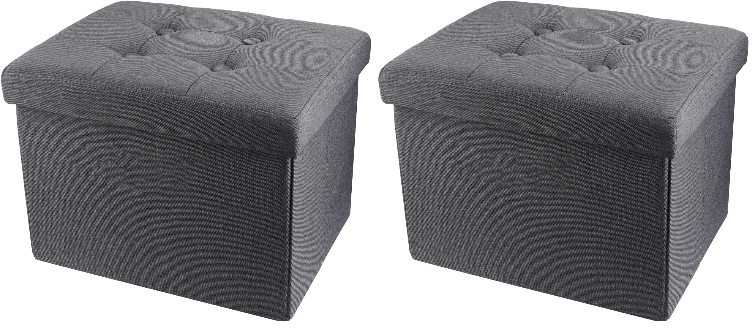 ALASDO Storage Ottoman Footrest Stool Small Ottoman with Storage Foldable Ottomans Foot Rest Footstool Bench for Living Room 17x13x13inches Grey (Pack of 2)