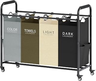 Laundry Hamper Sorter with Heavy Duty Lockable Wheels, Laundry Separator with Removable Bags, Bedroom, Laundry Room, Bathroom Tajsoon 4 Bag Laundry Sorter Cart, Laundry Sorter 4 Sections, 4 Colors