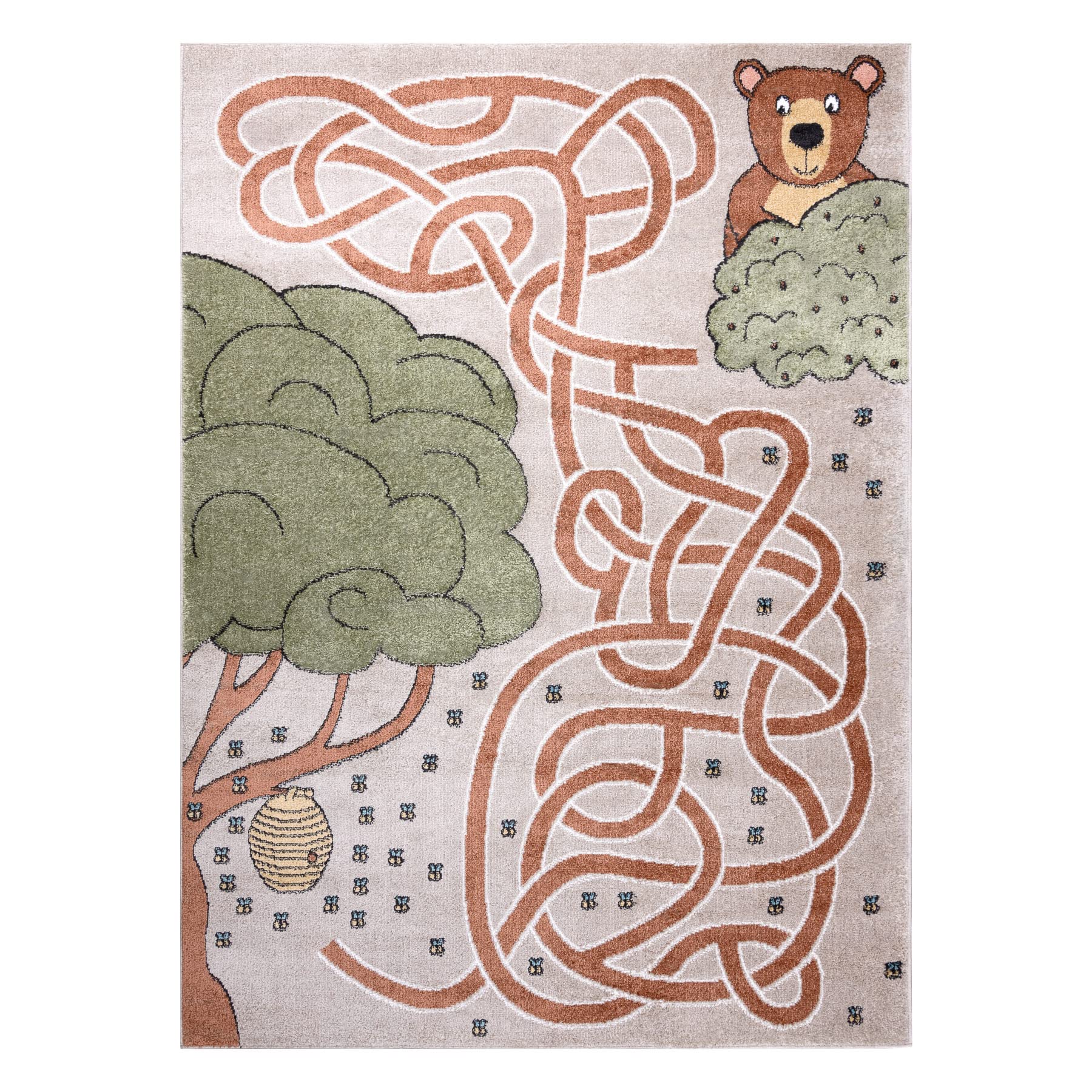 Dywan Fun Honey dla dzieci, niedźwiedź, pszczoły, beżowy 160 x 220 cm, beżowy