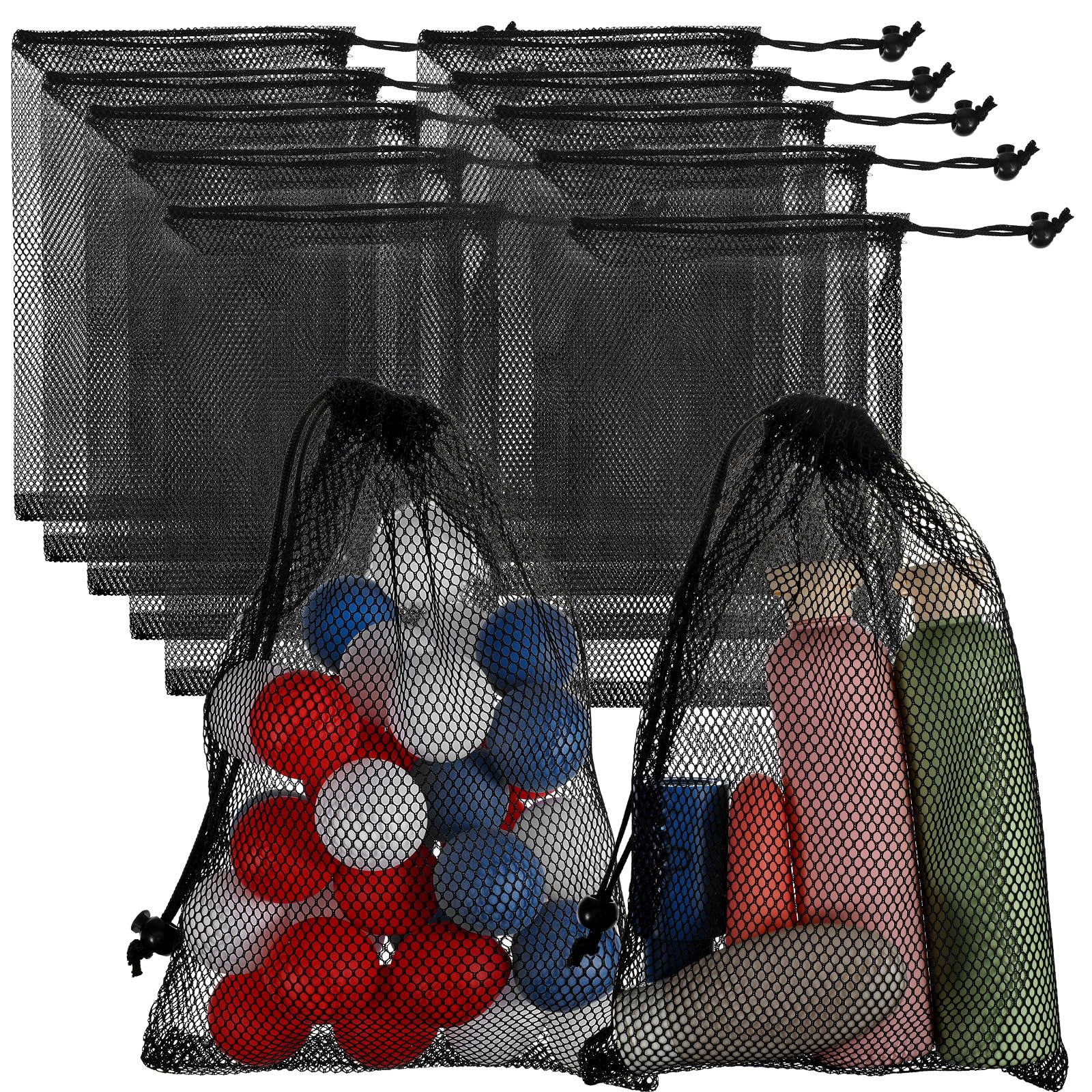 Grevosea 12Pcs Drawstring Mesh Bag, 8X12 Inch Nylon Mesh Drawstring Bags Delicates Laundry Bags for Washing Machine Small Gym Bag for Basketball Volleyball Football Golf Stuff Balls
