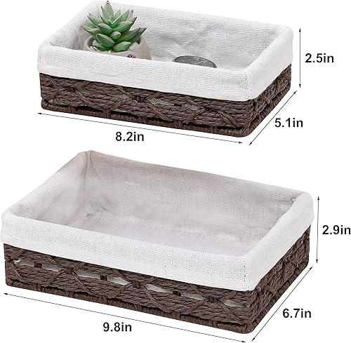Miniatura 6 de Sopsele Cesta de almacenamiento pequeña con forro, cesta decorativa de mimbre para mesa de café, bandeja rectangular, organizador de encimera de