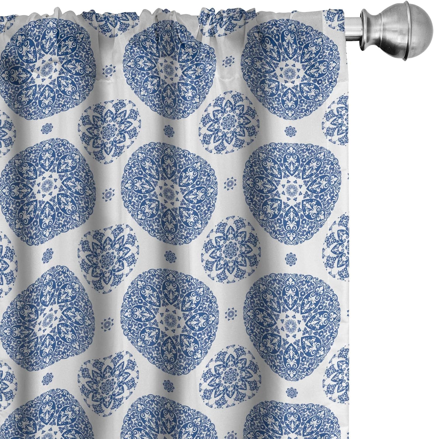 Ambesonne Vintage Window Curtains, French Country Style Floral Circular Pattern Lace Ornamental Snowflake Design Print, Lightweight Decor 2-Panel Set with Rod Pocket, Pair of - 28" x 95", Blue White