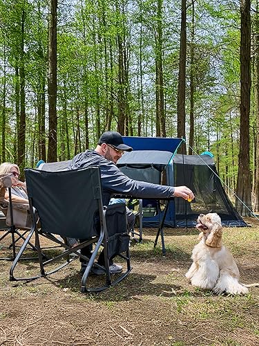 Miniatura 2 de TIMBER RIDGE Silla mecedora plegable de gran tamaño, capacidad de 400 libras, portátil, para exteriores, con reposabrazos duros, portavasos y