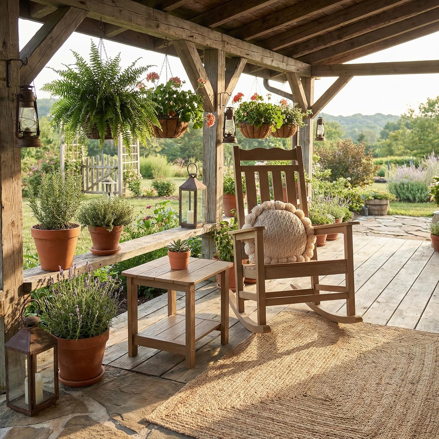 Stoog 3-Piece Patio Bistro Set, All-Weather Rocking Chairs Set of 2 with Table, Never Rot or Fade, Rocking Chairs for Porch, Backyard, Lawn, Garden and Indoor, Teak