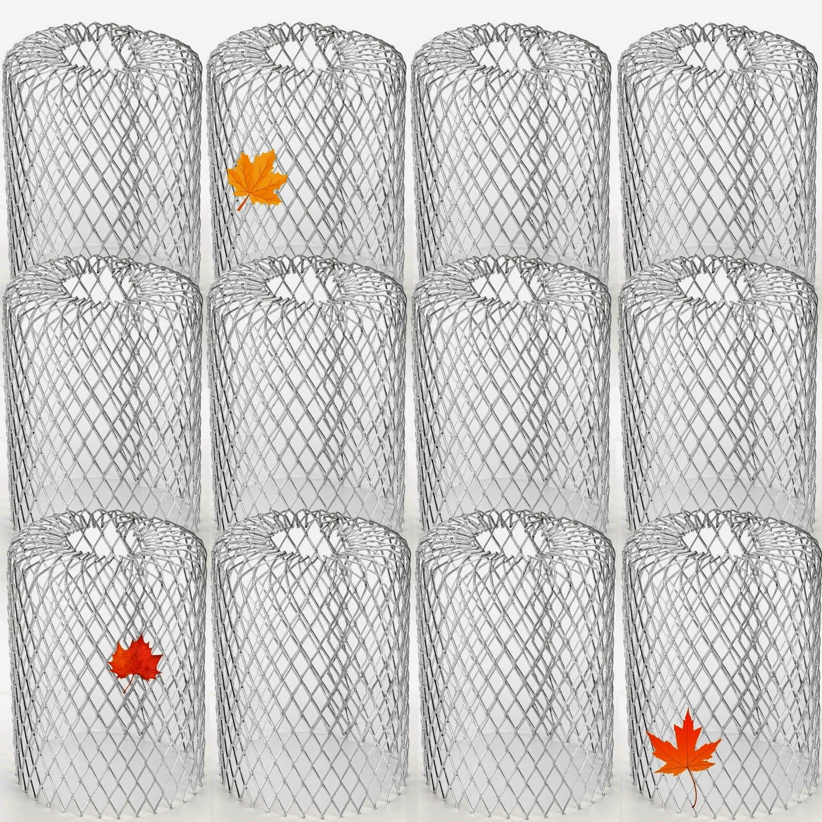 Noamus 12 Pack Gutter Guards, 5.5 Inch Aluminum Mesh Downspout Strainer, Expandable Leaf Filter Rain Protector, Silver Cleaning Tools for Preventing Blockage Leaves Debris from Clogging Pipes