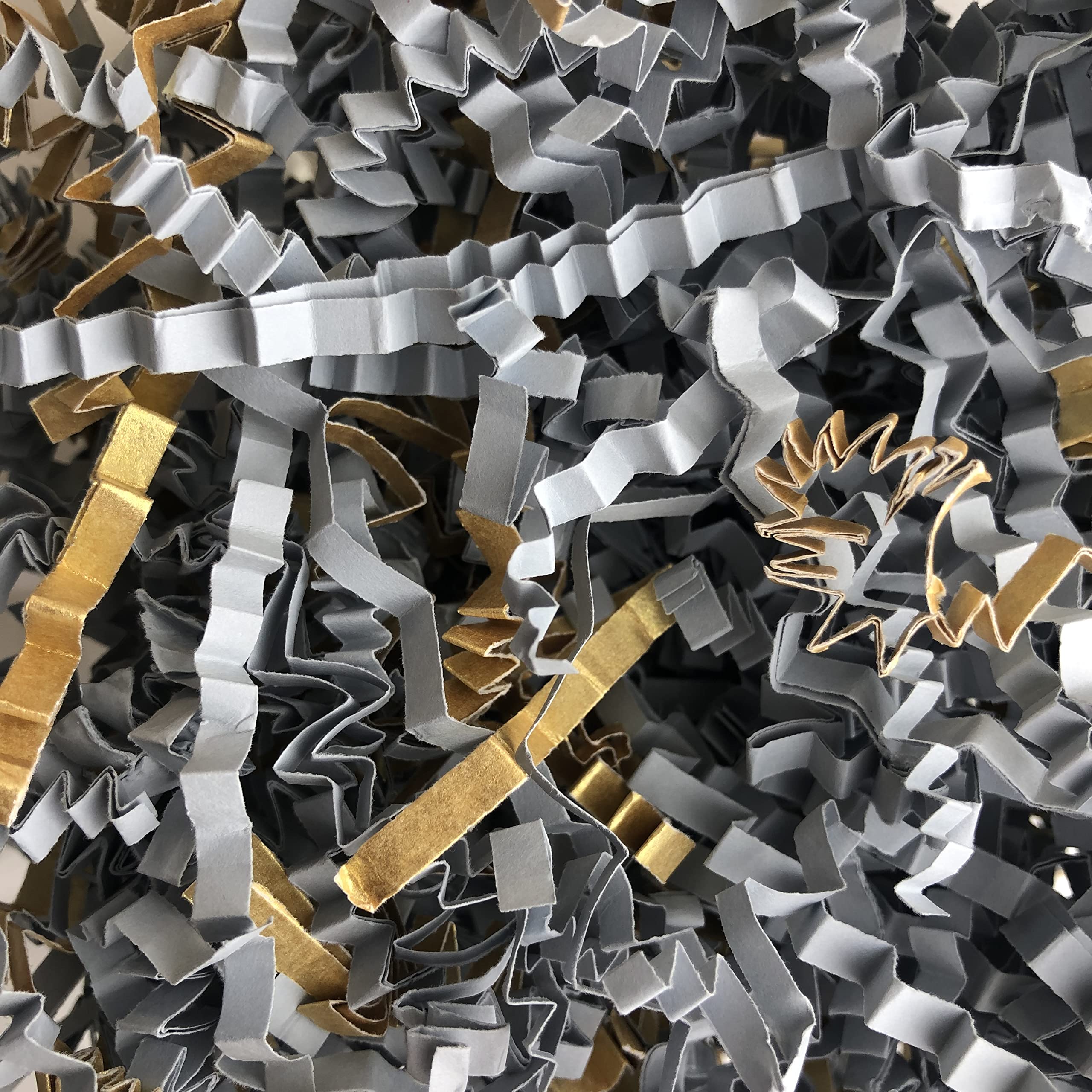 ShredAstic ® Shredded Paper Zig Zag Crinkle Cut Grey/Gold Mix gifts  baskets  hampers crafts (50 grams)