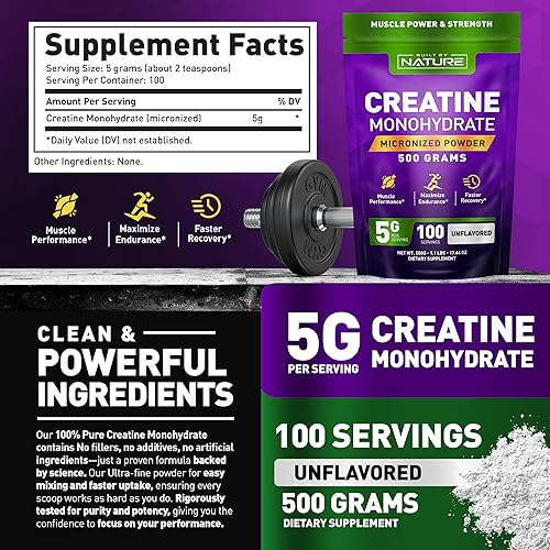 Miniatura 8 de Monohidrato de creatina en polvo, creatina micronizada para hombres y mujeres, suplemento de creatina monohidrato puro, fuerza muscular, rendimiento