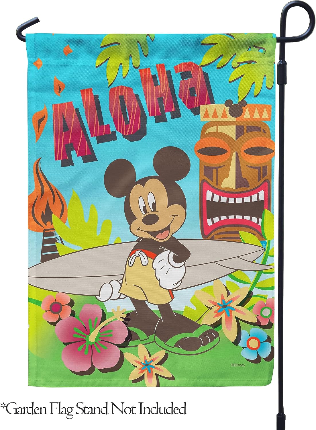 Flagology, Disney Aloha Tiki Mickey – Garden Flag 12" x 18", Outdoor Flag, Exclusive Premium Fabric, Officially Licensed Disney, Summer