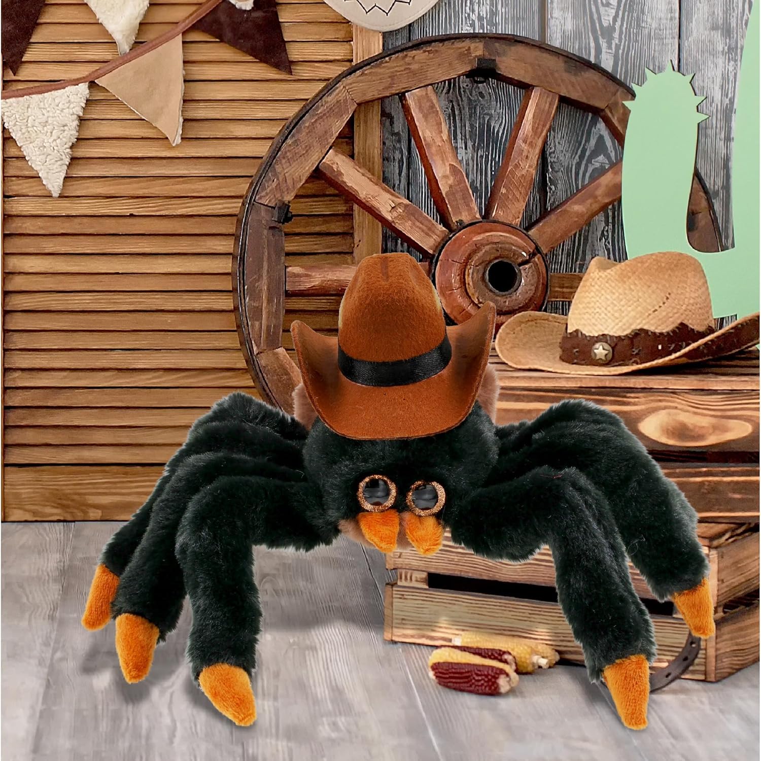 DolliBu Tarantula Spider Stuffed Animal Cowboy Hat Plush with Name Personalization - Western-Themed Spider Plush with Cute Cowboy Costume Hat - 10 Inches