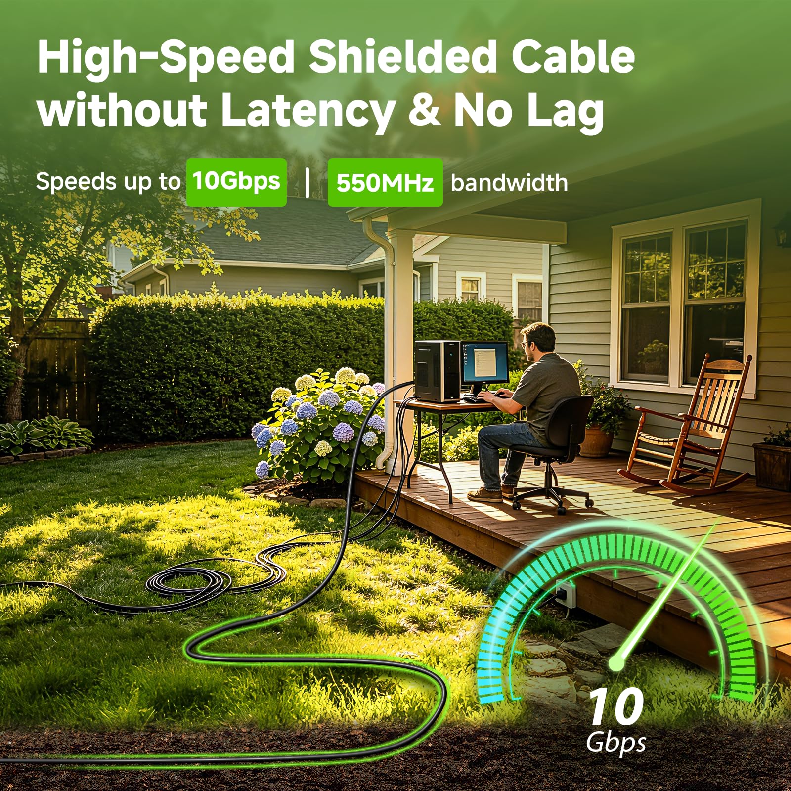 Cavo Ethernet Cat 6 per esterni, 30,5 m, in puro rame ad alta velocità, schermatura 10 Gbps 550 MHz, cavo LAN di rete impermeabile per sepoltura diretta, cavo Ethernet LLDPE UV, supporto