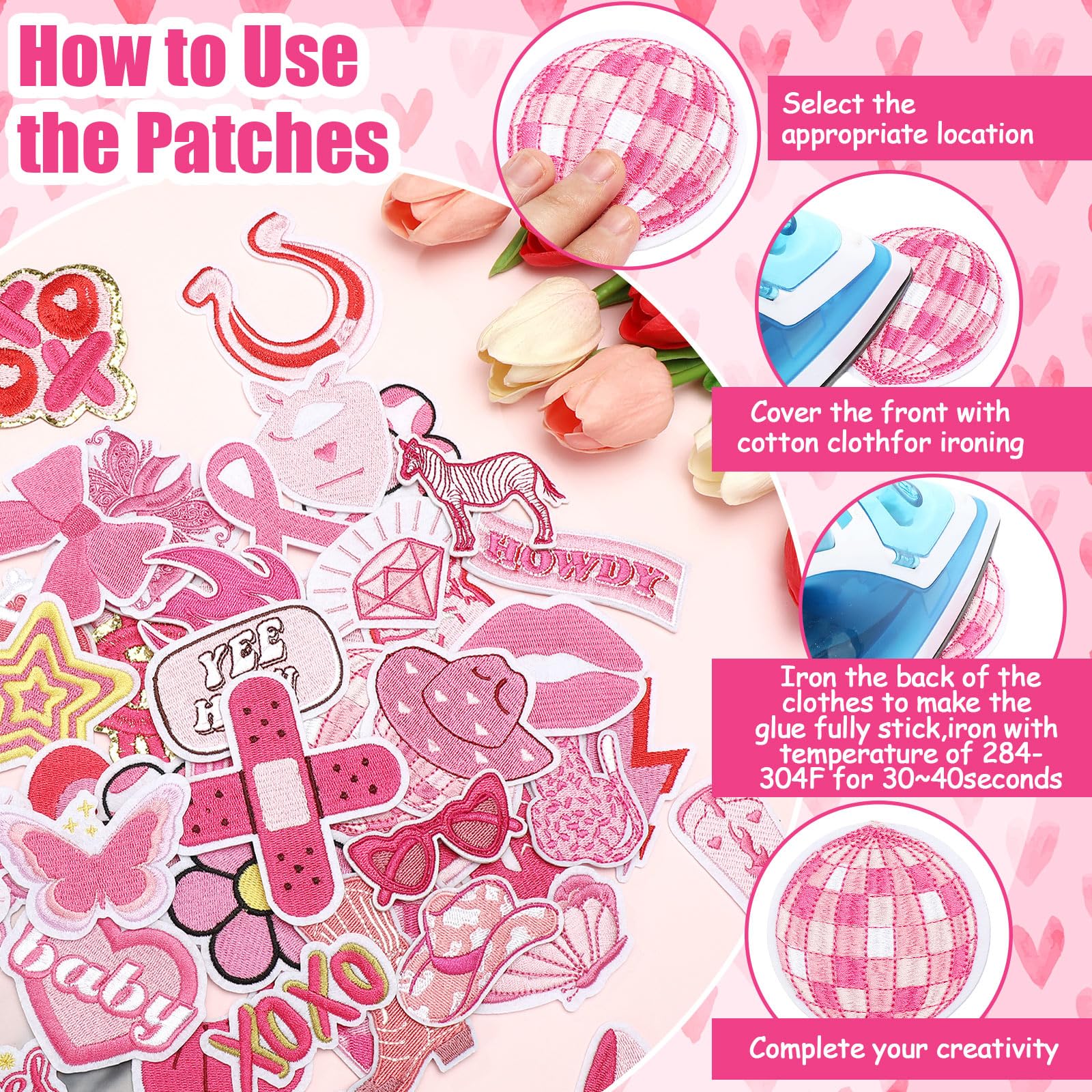 80 parches para sombreros de camionero, parches para planchar a granel, parches de vaquera occidental, parches rosas para coser en ropa, parches bordados para chaquetas, mochilas, accesorios de