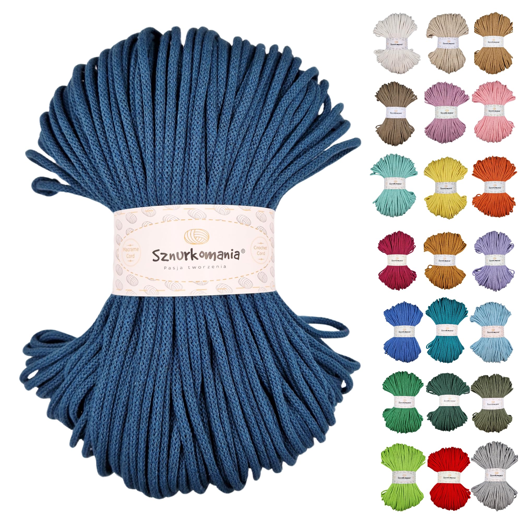 Sznurkomania, Braided Cotton Cord 5 mm 100 m, 46 Colours, Crochet Cord, Macrame Cord, Macrame Yarn, Premium Yarn, Macrame Rope, (Petrol)