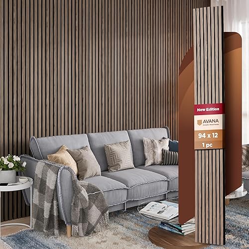 Miniatura 31 de Avana Paneles de pared de madera acústica de 94.4 x 12.6 pulgadas, 4 paneles acústicos de roble negro, 4 unidades, paneles de pared para decoración