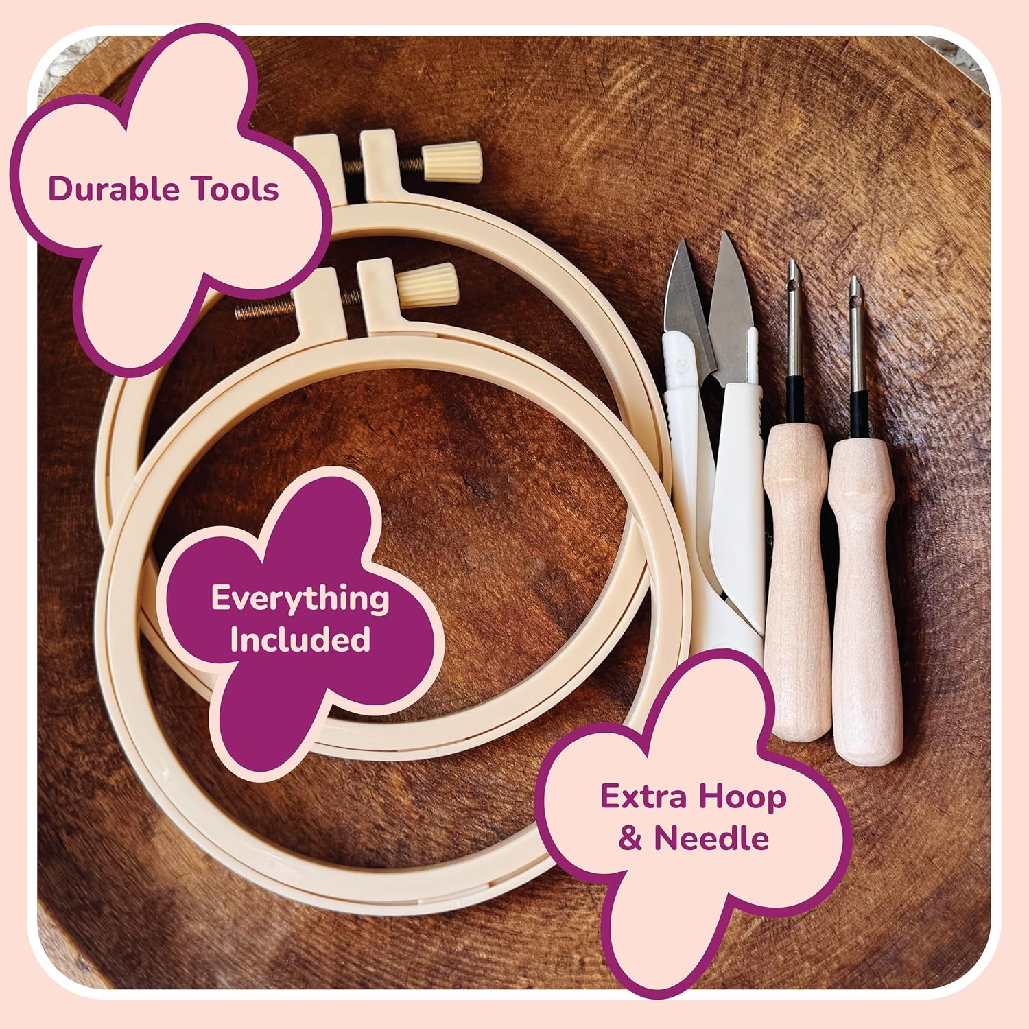 Panellomi Flower Punch Needle Kit for Beginners DIY Punchneedle Embroidery Starter Kit with Yarn, Fabric, Needle Punch Tool, Scissors, and Instructions for 6 Easy Craft Floral Design Coasters image 5
