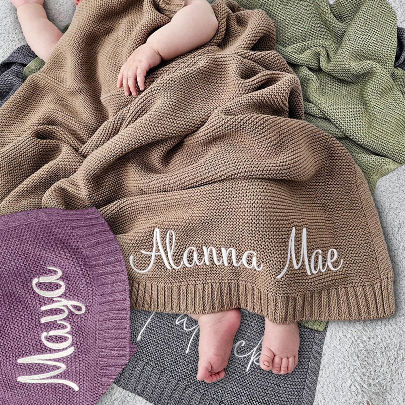 Personalisierte Babydecke mit Namen Baumwolle, 22 Farben zur Auswahl, Strickdecke Baby Decke Neugeborenen Personalisiert, Babydecke Junge Mädchen Baby Geschenk Personalisiert Geschenke mit Namen