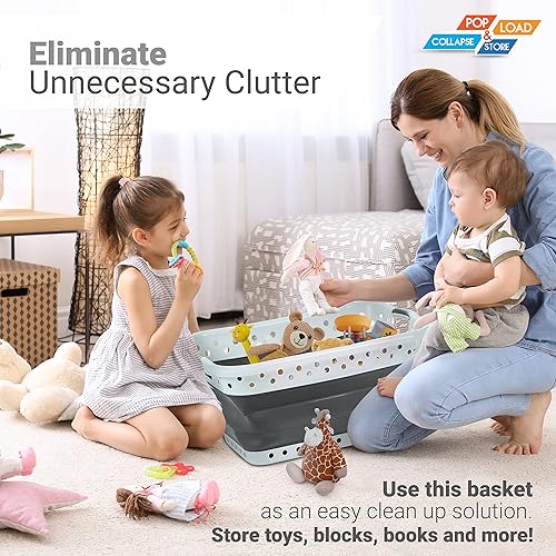 Miniatura 10 de Pop & Load Collapse & Store 1 cesta grande de plástico plegable de 25 pulgadas, cesta de almacenamiento y organización portátil que ahorra espacio,