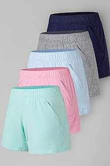 Liberty Imports 5 Pack Women's 5" Quick Dry Yoga Training Shorts with Zipper Pockets, Edition 3, X-Large