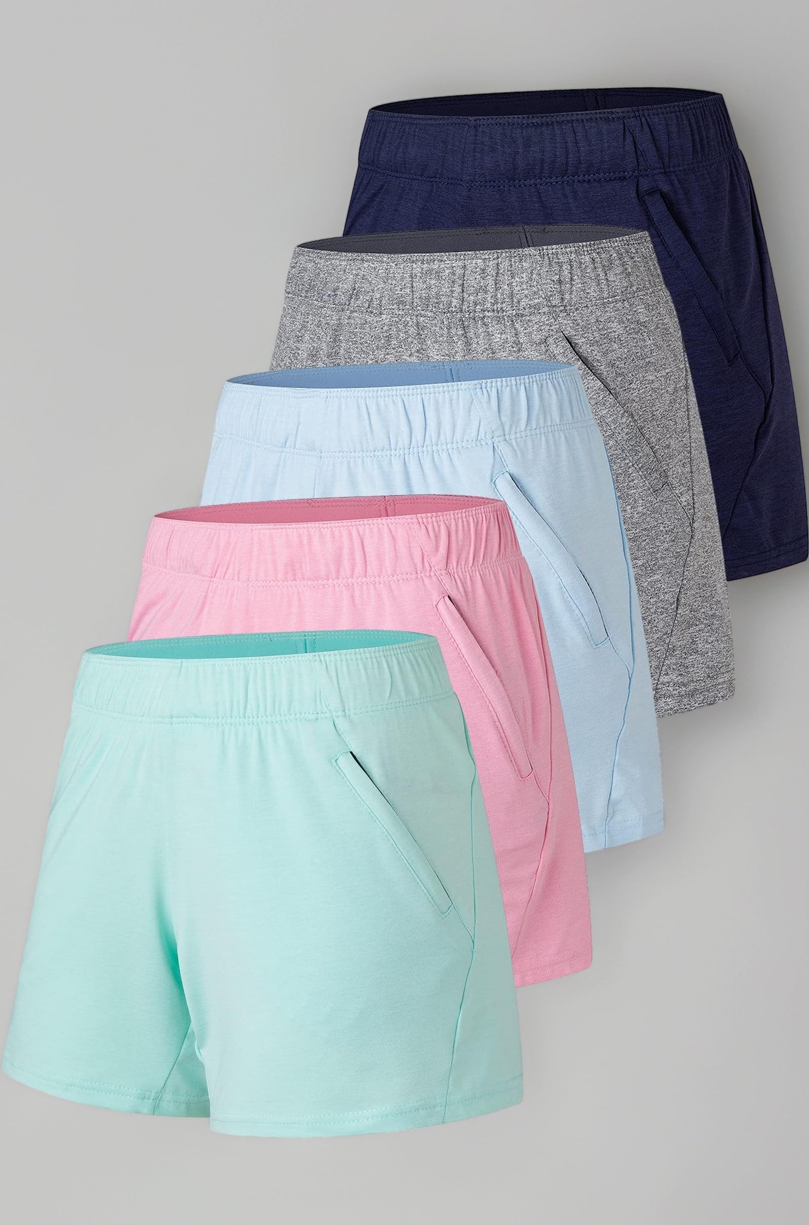 Liberty Imports 5 Pack Women's 5" Quick Dry Yoga Training Shorts with Zipper Pockets, Edition 3, X-Large