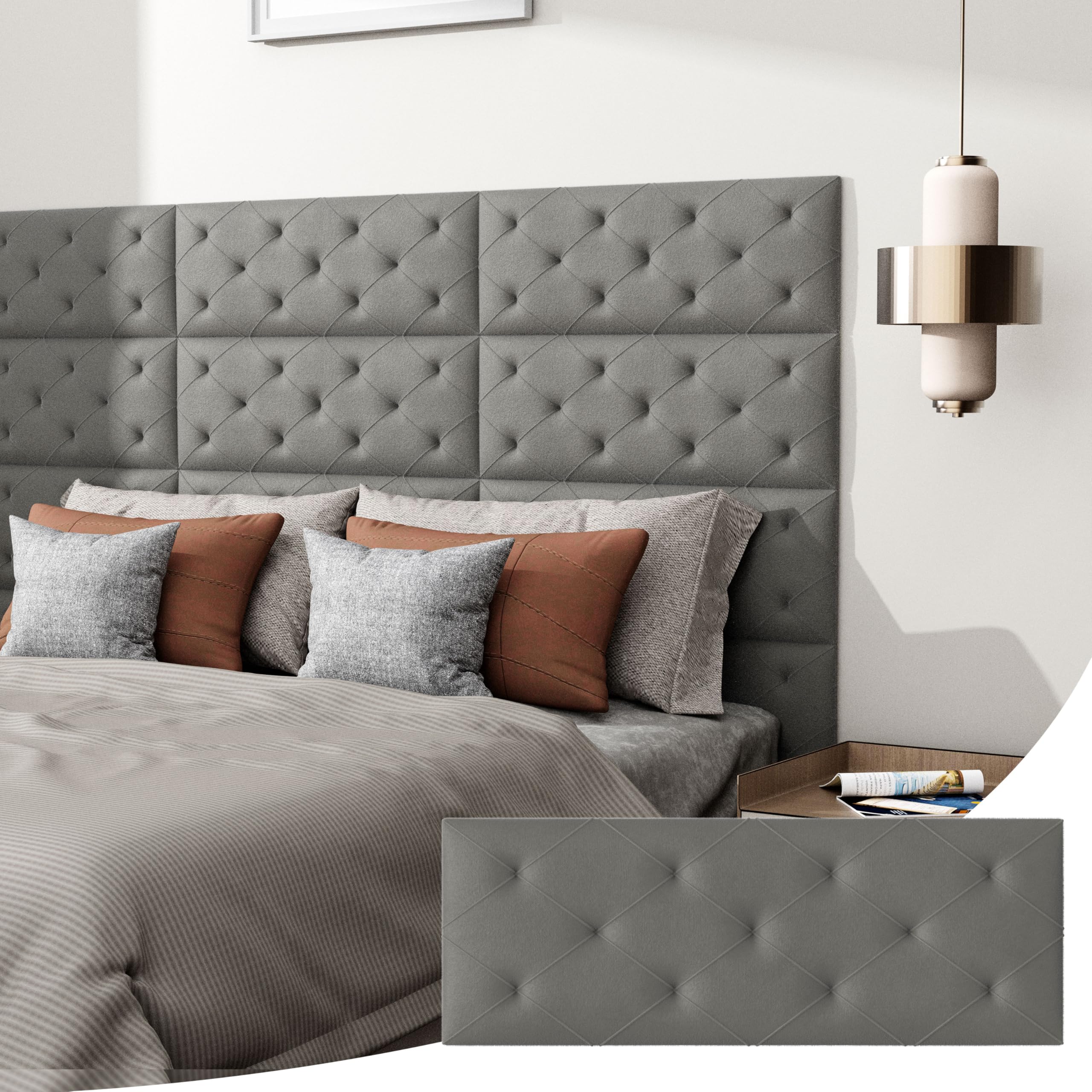 IMXPWPeel and Stick Headboard for Queen Size, Upholstered Velvet Fabric Wall Mounted Headboard, Pack of 4 Panels (Each 31.5"x11.5", Dark Gery)