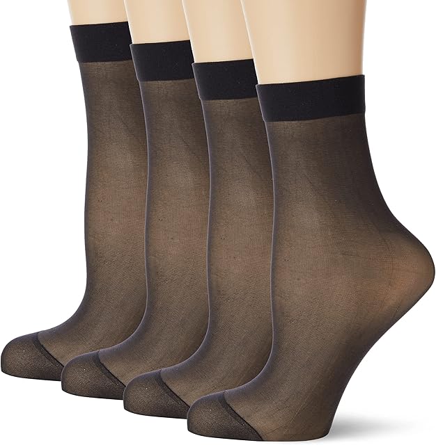 Amazon Brand - HIKARO - PACK 5 PAIRS Pop Socks, Sheer Socks, Ankle Socks, 20 den, Black, Skin, One Size
