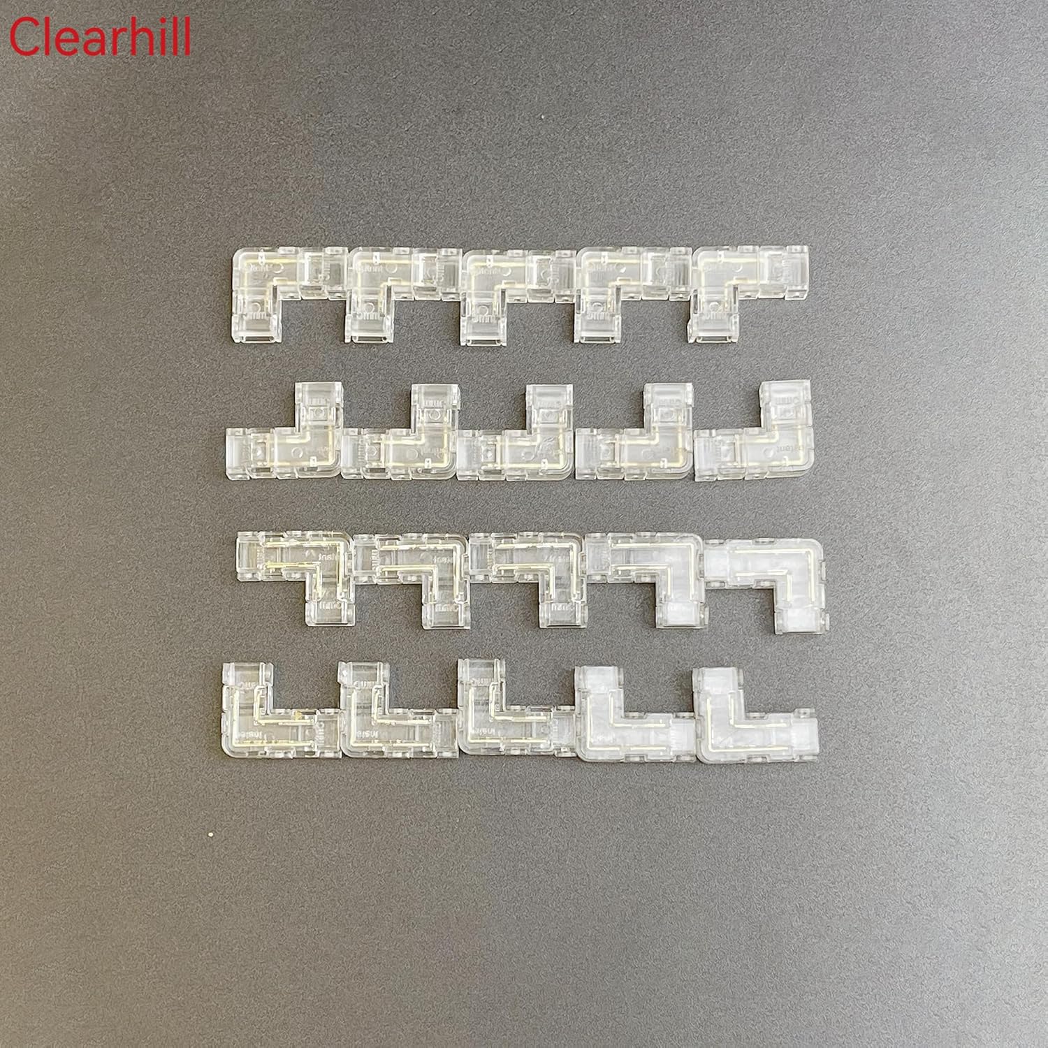 5mm 2Pin 20Pcs Transparent Solderless L-Shape COB LED Strip Connectors,90°Right Angle Corner Joints for 5V 12V 24V Single Color LED Strip Lights,Seamless Corner Connection.