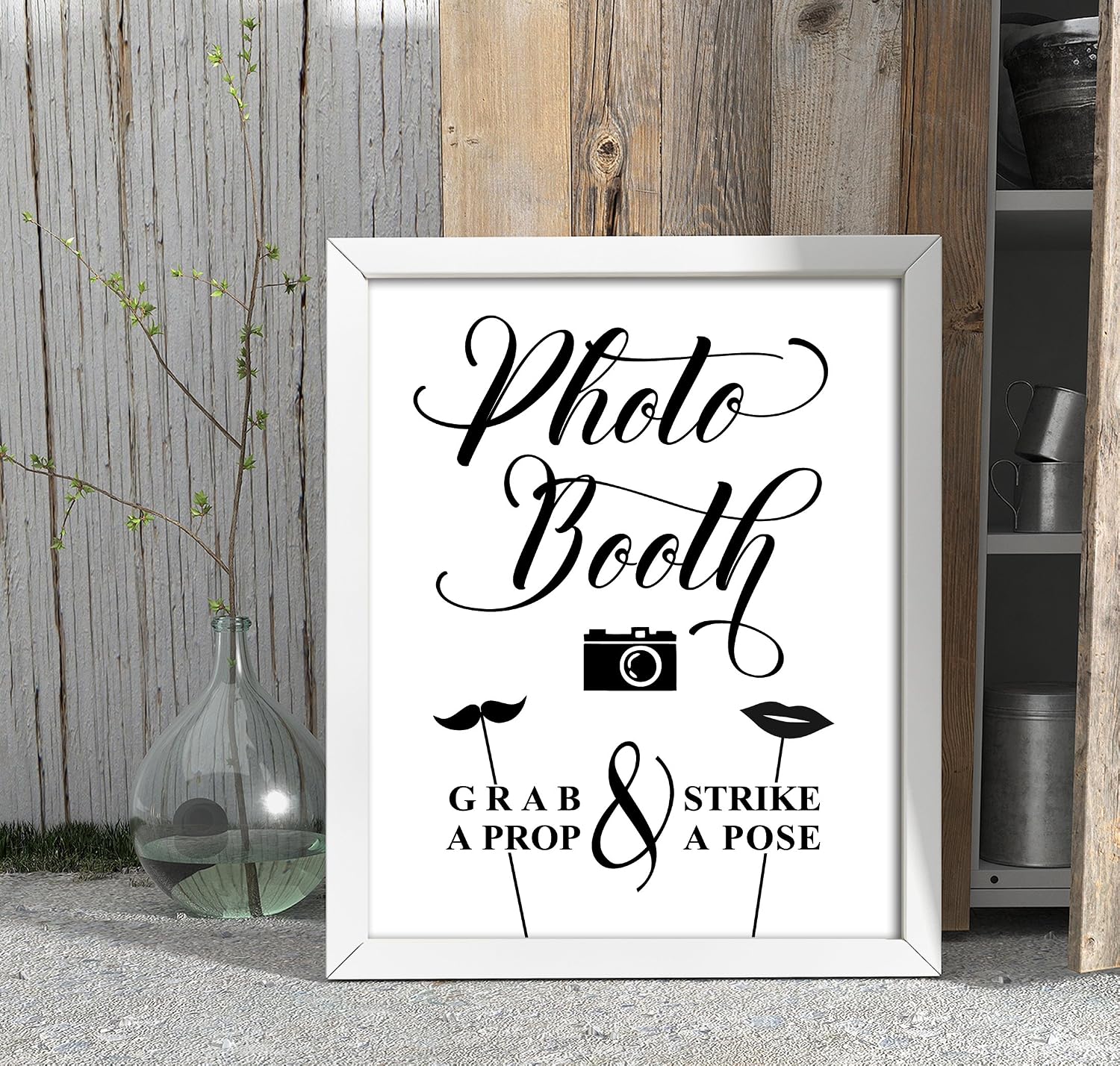 Darling Souvenir Photo Booth Wedding Party Sign Grab A Prop, Strike A Pose Signage Party Print - Frame Not Included
