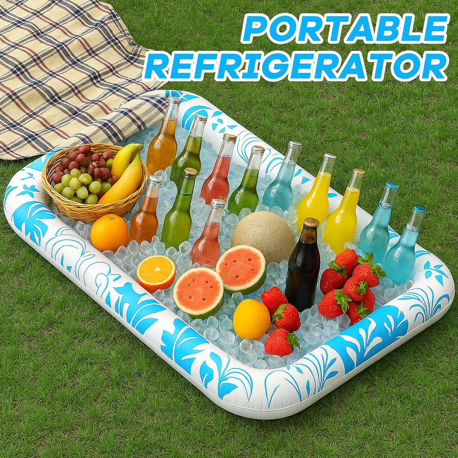 2 pcs-Ice Buffet Serving Tray Drink Cooler with Drain Plug,Inflatable Colorful Light Ice Serving Buffet Bar Inflatable Cooler for Parties Food