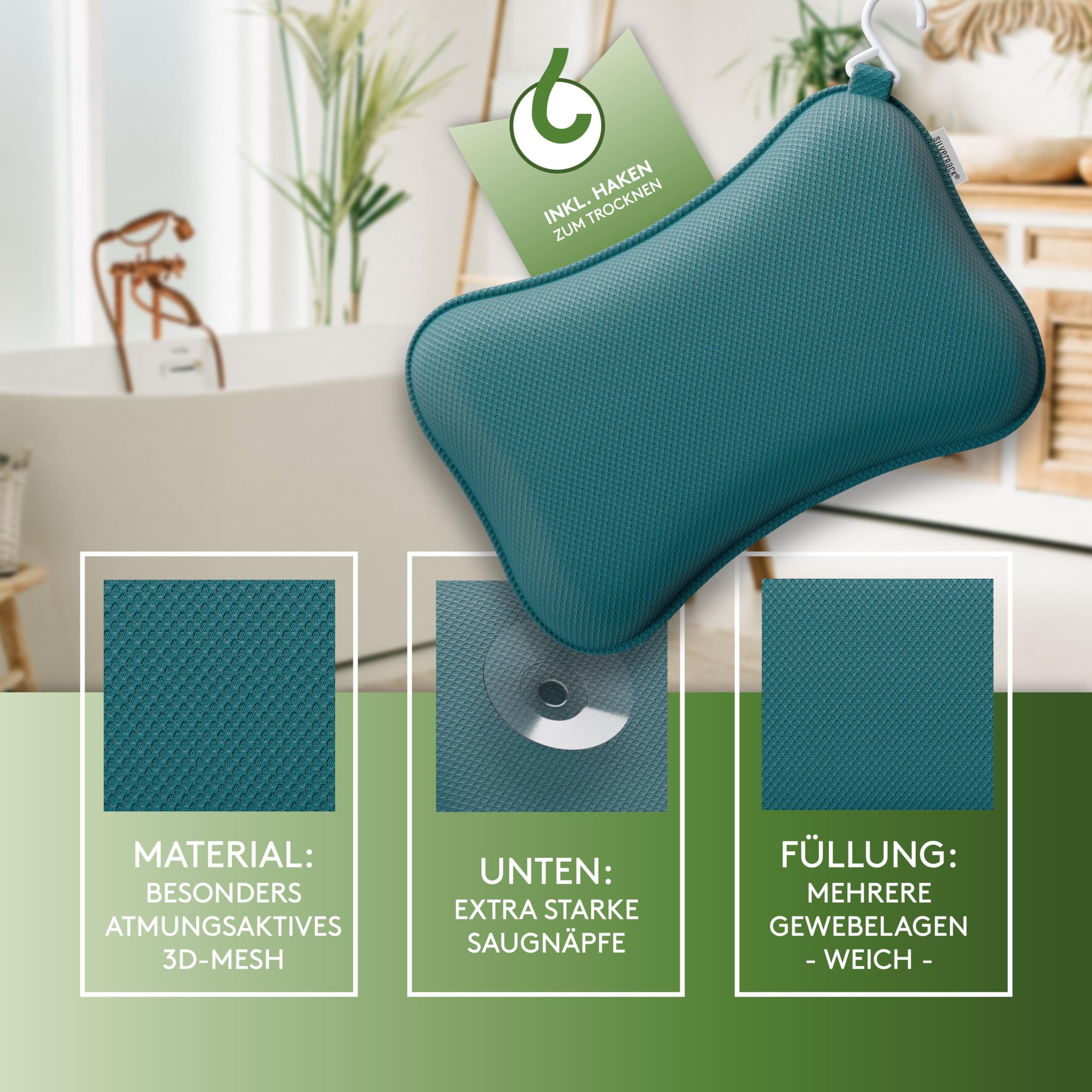 SilverRack Cuscino per vasca da bagno di alta qualità, con ventose, per cervicale e idromassaggio, accessorio per vasca da bagno