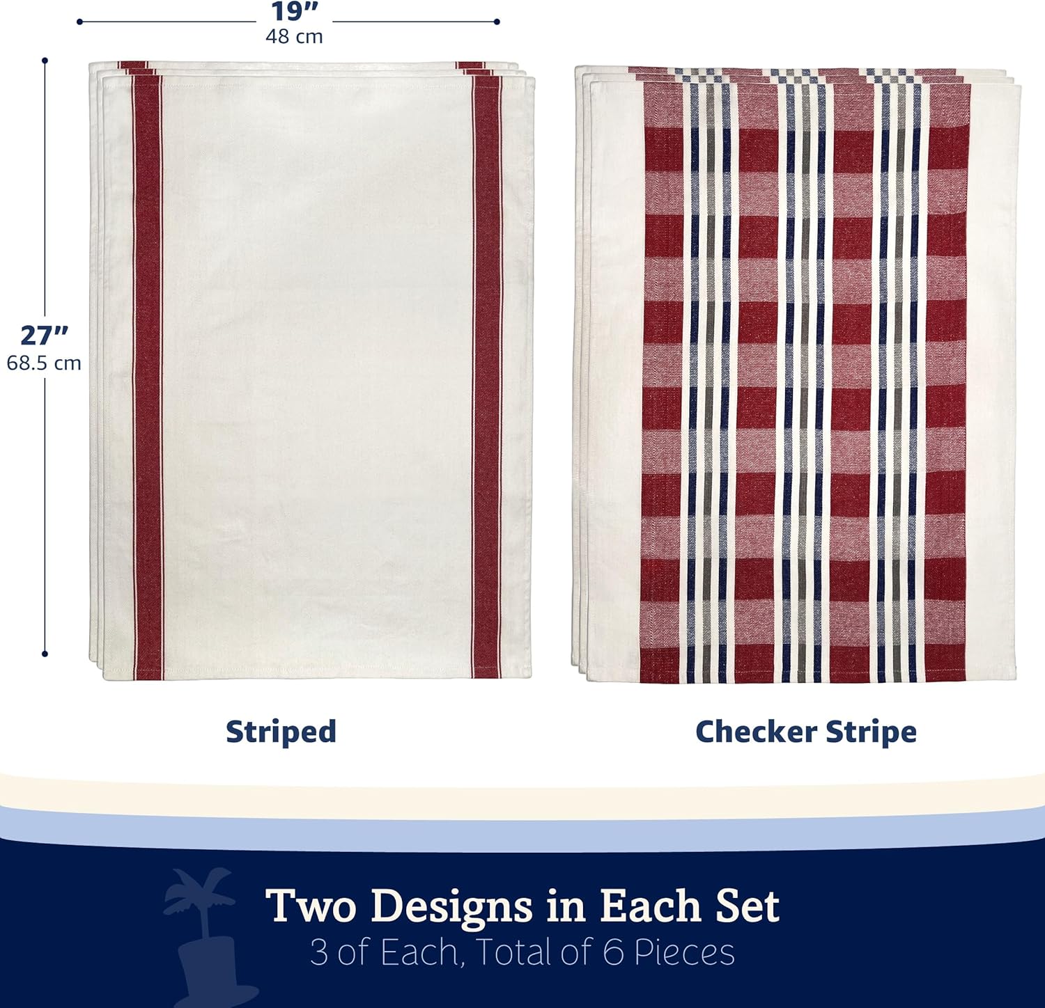 Lincoln & Palm Natural Cotton Tea Towels, 27 x 19, Set of 6 Herringbone Kitchen Dish Towels, Flour Sack Flat Woven for Drying Dishes, Hands, or Bread Proofing, Striped, Patterned Designs (Red) - Image 5